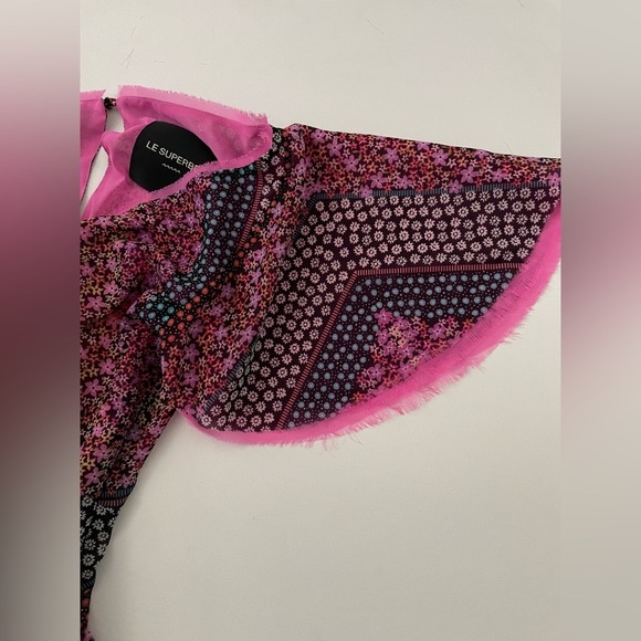 Le Superbe Floral Chiffon Raw Hem Pink Overlay Midi Dress Flutter Sleeve 4 - Picture 9 of 11